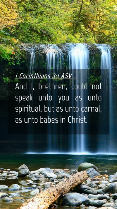 Picture 04 - 1 Corinthians 3:1 ASV Mobile Phone Wallpaper - And I, brethren, could not speak unto you as unto - Mobile Bible Verse Wallpaper