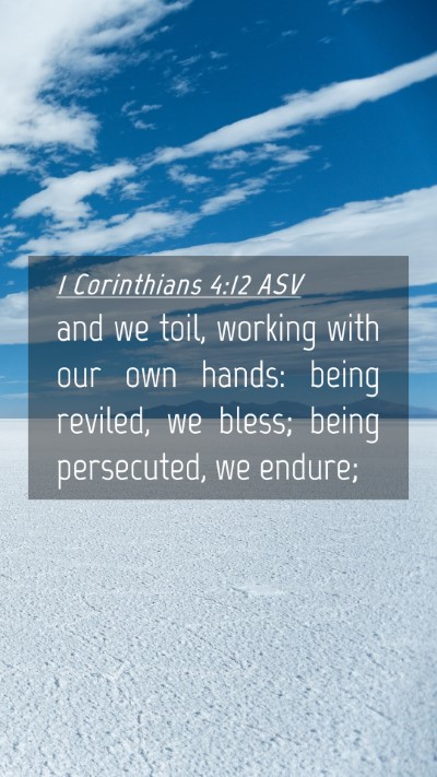 Picture 04 - 1 Corinthians 4:12 ASV Mobile Phone Wallpaper - and we toil, working with our own hands: being - Mobile Bible Verse Wallpaper