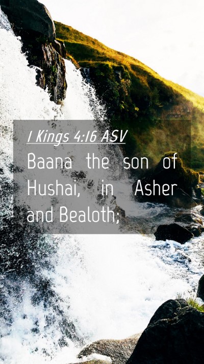 Picture 04 - 1 Kings 4:16 ASV Mobile Phone Wallpaper - Baana the son of Hushai, in Asher and - Mobile Bible Verse Wallpaper
