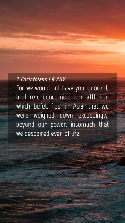 Picture 04 - 2 Corinthians 1:8 ASV Mobile Phone Wallpaper - For we would not have you ignorant, brethren, - Mobile Bible Verse Wallpaper
