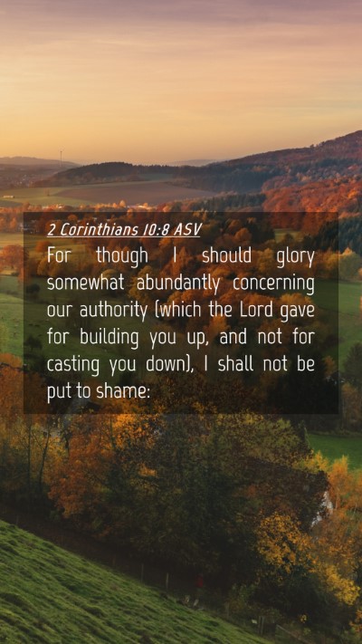 Picture 04 - 2 Corinthians 10:8 ASV Mobile Phone Wallpaper - For though I should glory somewhat abundantly - Mobile Bible Verse Wallpaper