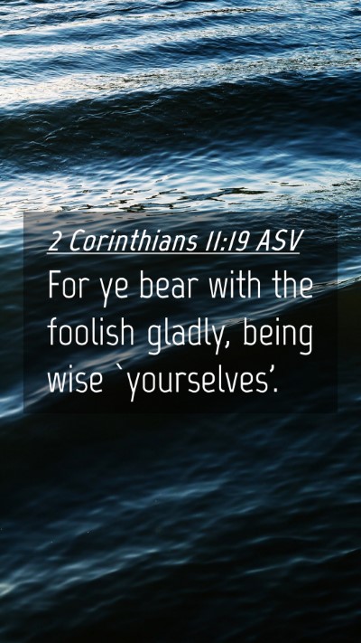 Picture 04 - 2 Corinthians 11:19 ASV Mobile Phone Wallpaper - For ye bear with the foolish gladly, being wise - Mobile Bible Verse Wallpaper