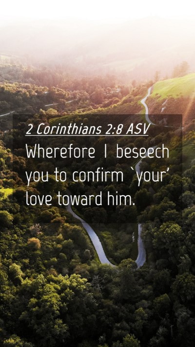 Picture 04 - 2 Corinthians 2:8 ASV Mobile Phone Wallpaper - Wherefore I beseech you to confirm `your' love - Mobile Bible Verse Wallpaper