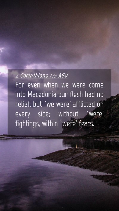 Picture 04 - 2 Corinthians 7:5 ASV Mobile Phone Wallpaper - For even when we were come into Macedonia our - Mobile Bible Verse Wallpaper
