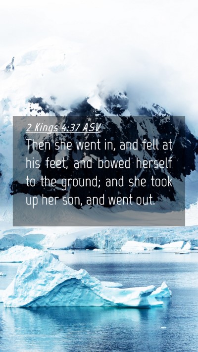 Picture 04 - 2 Kings 4:37 ASV Mobile Phone Wallpaper - Then she went in, and fell at his feet, and bowed - Mobile Bible Verse Wallpaper