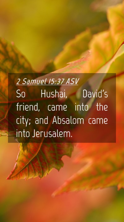 Picture 04 - 2 Samuel 15:37 ASV Mobile Phone Wallpaper - So Hushai, David's friend, came into the city; - Mobile Bible Verse Wallpaper
