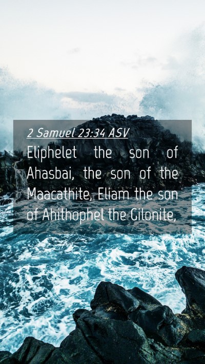 Picture 04 - 2 Samuel 23:34 ASV Mobile Phone Wallpaper - Eliphelet the son of Ahasbai, the son of the - Mobile Bible Verse Wallpaper