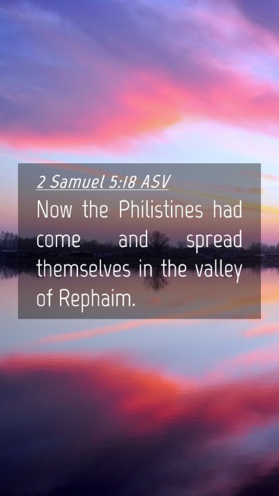 Picture 04 - 2 Samuel 5:18 ASV Mobile Phone Wallpaper - Now the Philistines had come and spread - Mobile Bible Verse Wallpaper