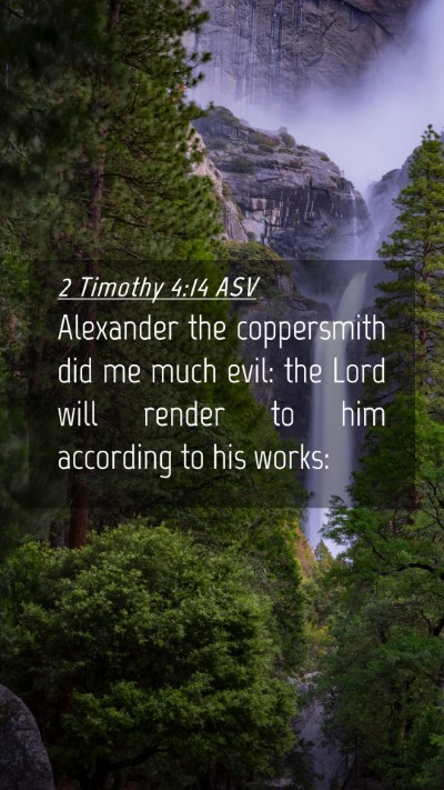 Picture 04 - 2 Timothy 4:14 ASV Mobile Phone Wallpaper - Alexander the coppersmith did me much evil: the - Mobile Bible Verse Wallpaper