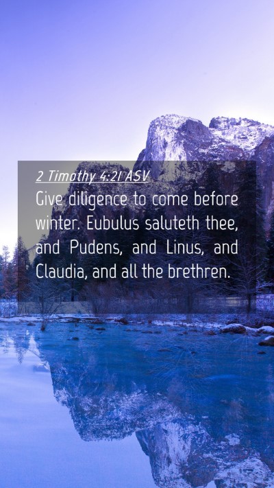 Picture 04 - 2 Timothy 4:21 ASV Mobile Phone Wallpaper - Give diligence to come before winter. Eubulus - Mobile Bible Verse Wallpaper