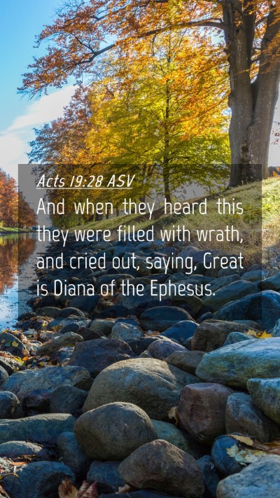 Picture 04 - Acts 19:28 ASV Mobile Phone Wallpaper - And when they heard this they were filled with - Mobile Bible Verse Wallpaper