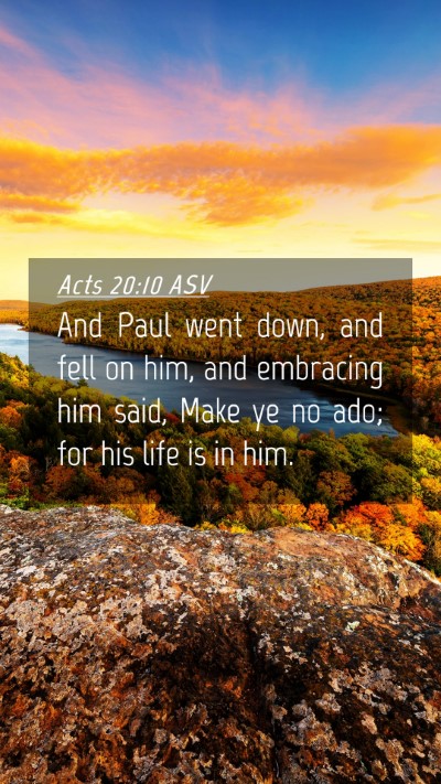 Picture 04 - Acts 20:10 ASV Mobile Phone Wallpaper - And Paul went down, and fell on him, and - Mobile Bible Verse Wallpaper