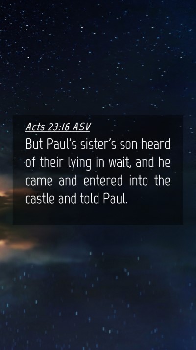 Picture 04 - Acts 23:16 ASV Mobile Phone Wallpaper - But Paul's sister's son heard of their lying in - Mobile Bible Verse Wallpaper