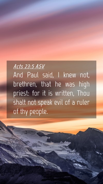 Picture 04 - Acts 23:5 ASV Mobile Phone Wallpaper - And Paul said, I knew not, brethren, that he was - Mobile Bible Verse Wallpaper