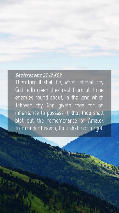 Picture 04 - Deuteronomy 25:19 ASV Mobile Phone Wallpaper - Therefore it shall be, when Jehovah thy God hath - Mobile Bible Verse Wallpaper