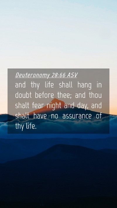 Picture 04 - Deuteronomy 28:66 ASV Mobile Phone Wallpaper - and thy life shall hang in doubt before thee; and - Mobile Bible Verse Wallpaper