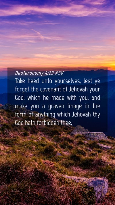 Picture 04 - Deuteronomy 4:23 ASV Mobile Phone Wallpaper - Take heed unto yourselves, lest ye forget the - Mobile Bible Verse Wallpaper