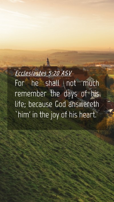 Picture 04 - Ecclesiastes 5:20 ASV Mobile Phone Wallpaper - For he shall not much remember the days of his - Mobile Bible Verse Wallpaper