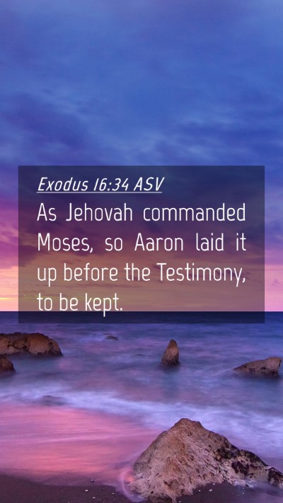 Picture 04 - Exodus 16:34 ASV Mobile Phone Wallpaper - As Jehovah commanded Moses, so Aaron laid it up - Mobile Bible Verse Wallpaper