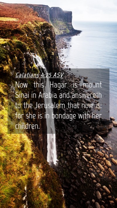Picture 04 - Galatians 4:25 ASV Mobile Phone Wallpaper - Now this Hagar is mount Sinai in Arabia and - Mobile Bible Verse Wallpaper