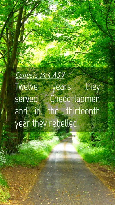 Picture 04 - Genesis 14:4 ASV Mobile Phone Wallpaper - Twelve years they served Chedorlaomer, and in the - Mobile Bible Verse Wallpaper