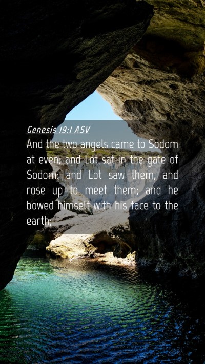 Picture 04 - Genesis 19:1 ASV Mobile Phone Wallpaper - And the two angels came to Sodom at even; and Lot - Mobile Bible Verse Wallpaper