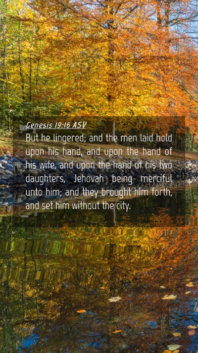 Picture 04 - Genesis 19:16 ASV Mobile Phone Wallpaper - But he lingered; and the men laid hold upon his - Mobile Bible Verse Wallpaper