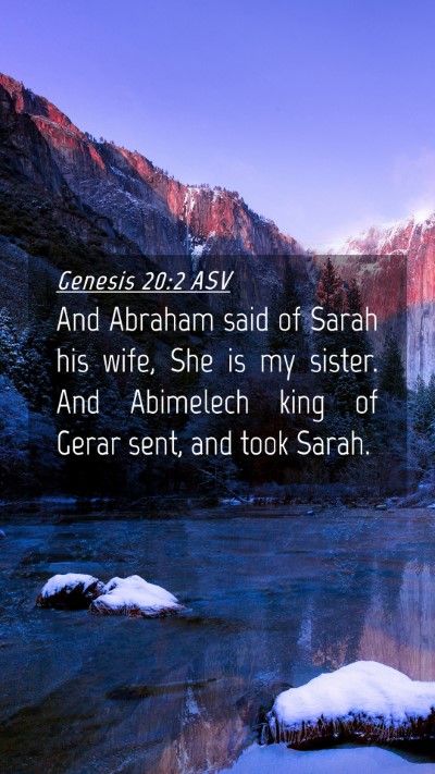 Picture 04 - Genesis 20:2 ASV Mobile Phone Wallpaper - And Abraham said of Sarah his wife, She is my - Mobile Bible Verse Wallpaper