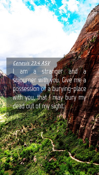 Picture 04 - Genesis 23:4 ASV Mobile Phone Wallpaper - I am a stranger and a sojourner with you. Give me - Mobile Bible Verse Wallpaper