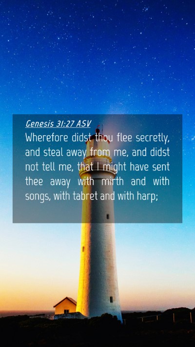 Picture 04 - Genesis 31:27 ASV Mobile Phone Wallpaper - Wherefore didst thou flee secretly, and steal - Mobile Bible Verse Wallpaper