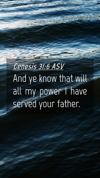 Picture 04 - Genesis 31:6 ASV Mobile Phone Wallpaper - And ye know that will all my power I have served - Mobile Bible Verse Wallpaper