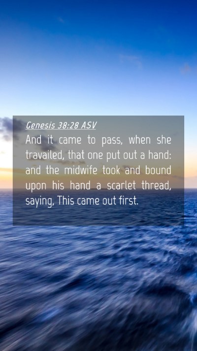 Picture 04 - Genesis 38:28 ASV Mobile Phone Wallpaper - And it came to pass, when she travailed, that one - Mobile Bible Verse Wallpaper