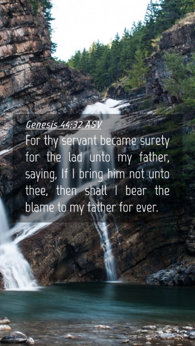 Picture 04 - Genesis 44:32 ASV Mobile Phone Wallpaper - For thy servant became surety for the lad unto my - Mobile Bible Verse Wallpaper