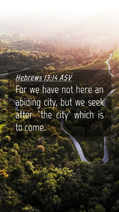 Picture 04 - Hebrews 13:14 ASV Mobile Phone Wallpaper - For we have not here an abiding city, but we seek - Mobile Bible Verse Wallpaper