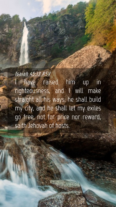 Picture 04 - Isaiah 45:13 ASV Mobile Phone Wallpaper - I have raised him up in righteousness, and I will - Mobile Bible Verse Wallpaper