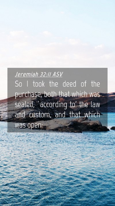 Picture 04 - Jeremiah 32:11 ASV Mobile Phone Wallpaper - So I took the deed of the purchase, both that - Mobile Bible Verse Wallpaper
