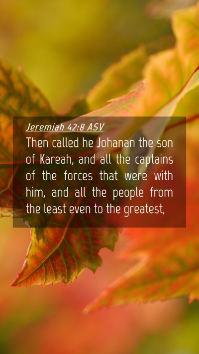 Picture 04 - Jeremiah 42:8 ASV Mobile Phone Wallpaper - Then called he Johanan the son of Kareah, and all - Mobile Bible Verse Wallpaper