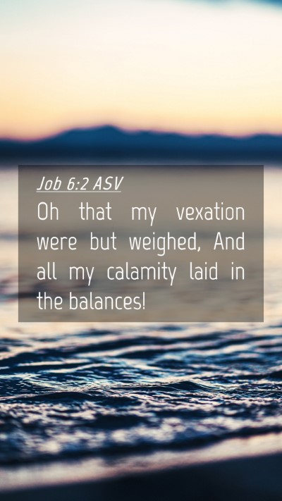 Picture 04 - Job 6:2 ASV Mobile Phone Wallpaper - Oh that my vexation were but weighed, And all my - Mobile Bible Verse Wallpaper