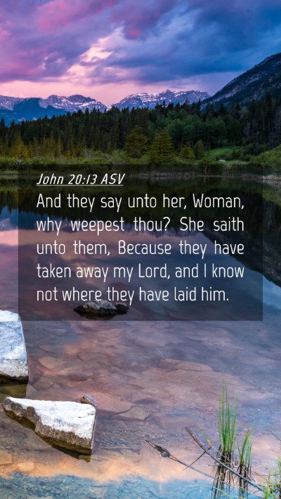 Picture 04 - John 20:13 ASV Mobile Phone Wallpaper - And they say unto her, Woman, why weepest thou? - Mobile Bible Verse Wallpaper