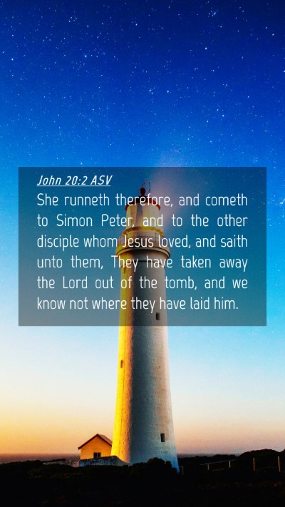 Picture 04 - John 20:2 ASV Mobile Phone Wallpaper - She runneth therefore, and cometh to Simon Peter, - Mobile Bible Verse Wallpaper