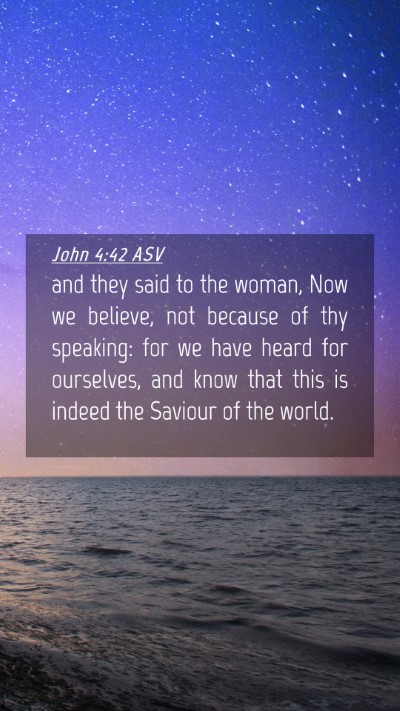 Picture 04 - John 4:42 ASV Mobile Phone Wallpaper - and they said to the woman, Now we believe, not - Mobile Bible Verse Wallpaper