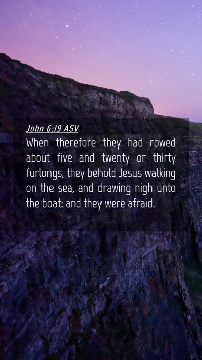 Picture 04 - John 6:19 ASV Mobile Phone Wallpaper - When therefore they had rowed about five and - Mobile Bible Verse Wallpaper