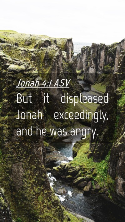 Picture 04 - Jonah 4:1 ASV Mobile Phone Wallpaper - But it displeased Jonah exceedingly, and he was - Mobile Bible Verse Wallpaper