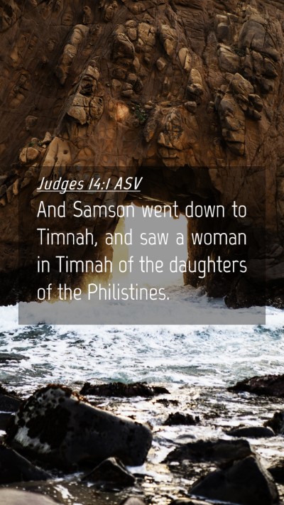 Picture 04 - Judges 14:1 ASV Mobile Phone Wallpaper - And Samson went down to Timnah, and saw a woman - Mobile Bible Verse Wallpaper