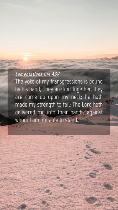 Picture 04 - Lamentations 1:14 ASV Mobile Phone Wallpaper - The yoke of my transgressions is bound by his - Mobile Bible Verse Wallpaper