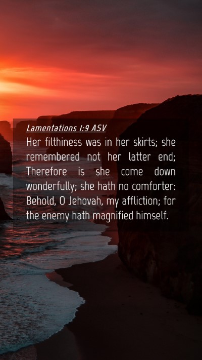 Picture 04 - Lamentations 1:9 ASV Mobile Phone Wallpaper - Her filthiness was in her skirts; she remembered - Mobile Bible Verse Wallpaper