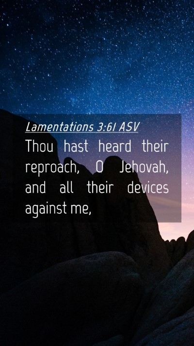 Picture 04 - Lamentations 3:61 ASV Mobile Phone Wallpaper - Thou hast heard their reproach, O Jehovah, and - Mobile Bible Verse Wallpaper