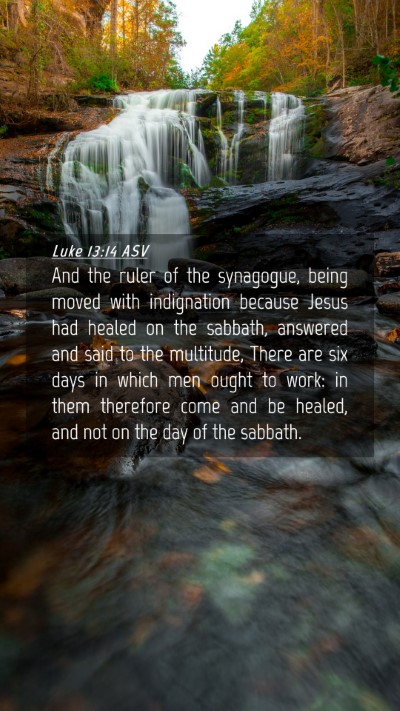 Picture 04 - Luke 13:14 ASV Mobile Phone Wallpaper - And the ruler of the synagogue, being moved with - Mobile Bible Verse Wallpaper