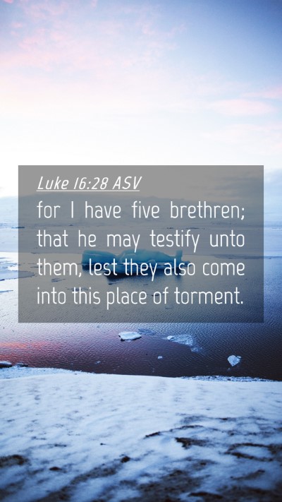 Picture 04 - Luke 16:28 ASV Mobile Phone Wallpaper - for I have five brethren; that he may testify - Mobile Bible Verse Wallpaper