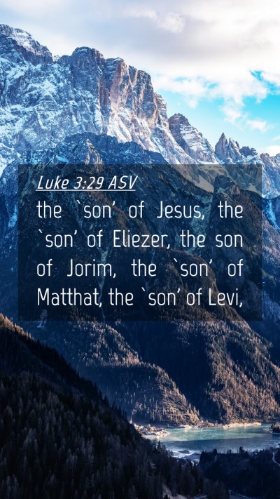 Picture 04 - Luke 3:29 ASV Mobile Phone Wallpaper - the `son' of Jesus, the `son' of Eliezer, the son - Mobile Bible Verse Wallpaper